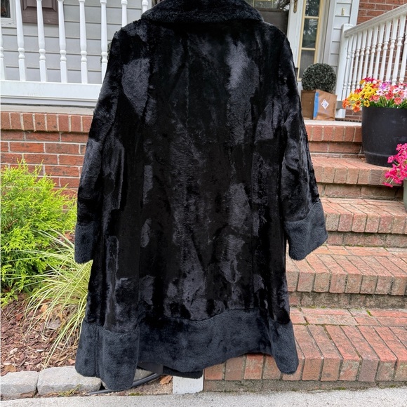 Vintage Union Made 70s Retro Black Faux Fur Persian Lamb Penny Lane Coat Large - Picture 4 of 9